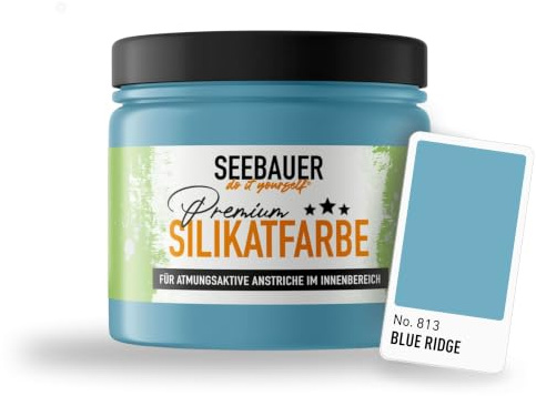 SEEBAUER diy Silikatfarbe Dunkelblau 300ml für Innen (No. 813 Blue Ridge) Atmungsaktive Mineralfarbe für Allergiker - Abwaschbare Wandfarbe - Blautöne hohe Deckkraft