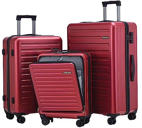 TydeCkare 20/24/28 Gepäckset, 20 Handgepäck mit Laptopfach 34L (55x39x20 cm), 24 Hartschalenkoffer 65L, 28 Zoll Koffer 101L, mit TSA Schloss, Rotwein