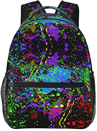 Glow In Dark Splatter Neon Rucksack, lässiger Tagesrucksack mit großer Kapazität, leichter Reiserucksack für Männer und Frauen