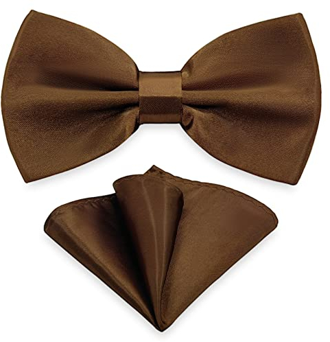 AUSUAYA Herren Fliege Einstecktuch Set, Unisex Design Fliege und Taschentuch für Hochzeit oder Business Formal Tuxedo M-B-T6 (Braun)