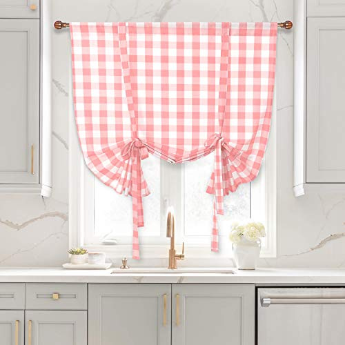 Hiasan Buffalo - Tende a quadri per finestre piccole, con tasca per asta, semi velate, filtranti la luce, tenda da cucina per primavera, rosa e bianco, 106,7 x 160 cm, 1 pannello