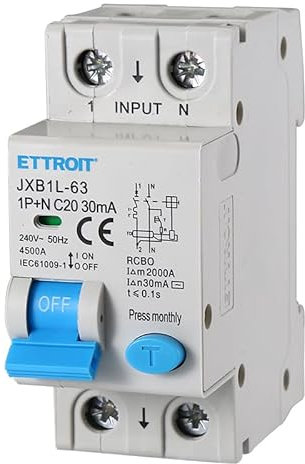 Interruptor Magnetotérmico Diferencial, 1P+N 2 Polos 4.5kA 30mA 220V, Ocupa 2 Módulos DIN, Disponible 6A 10A 16A 20A 25A 40A (1P+N 20A)