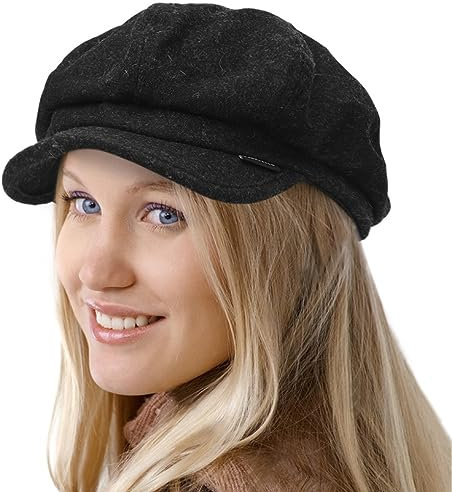 Ruphedy Damen Mütze mit 8 Paneelen, 8 Stoffbahnen, Vintage-Stil, für Newsboy, Schwarz , M