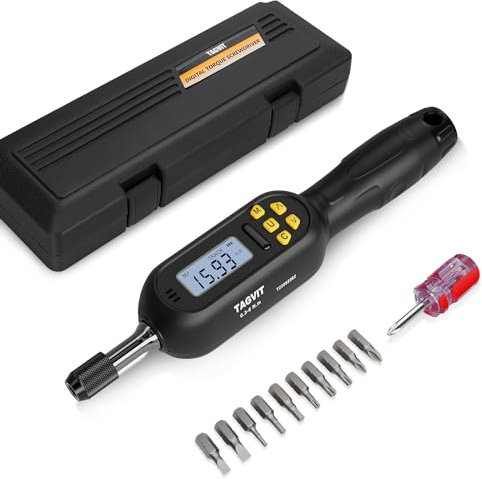 TAGVIT Digital Torque Screwdriver, 2.66-53.1 in.lb/0.3-6 N.m Adjustable Torque Screwdriver Wrench, 1/4 Inch Drive Screwdriver Torque Wrench Set with Buzzer LED Notification, Preset Mode, Data Storage