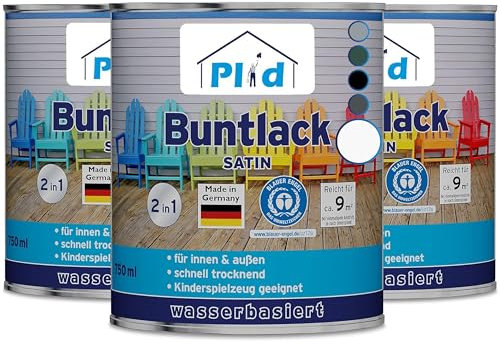 Plid® Buntlack Außen 2.25l - Weiß - Holzfarbe außen & innen - Holzlack Außen wetterfest - Holzschutzfarbe Aussen & Innen - Wetterschutzfarbe Holz Außen - Holzlasur - Farbe für Holz Außen