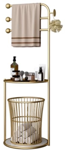 Towel Stand Blanket Rack 3-Tier Towel Bar Freestanding Towel Rack With Storage Rack And Removable Laundry Basket Metal Blanket Rack Towel Rack Free Standing Towel Ladder