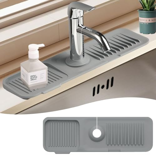 Küchenspüle Spritzschutz hinter Wasserhahn, Silikon-Abtropfmatte für Küchenspüle, Wasserhahngriff, Tropffänger, Silikon-Wasserhahnmatte, Spülseifenspender, Schwammhalter für Küchenspüle, Zubehör,