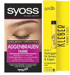 Syoss Augenbrauen Kit Augenbrauenfarbe 4-1 Dunkelbraun Stufe 3 (17 ml) für einen natürlichen Look & got2b Kleber 4 Brows & Edges (16 ml), 2in1 Brow Gel & Haar Mascara, Stylinggel