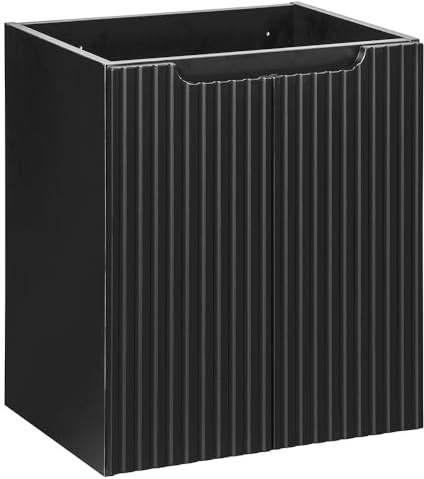 Lomadox Badezimmermöbel Waschtischunterschrank 50 cm schwarz gerillte Front Waschbeckenschrank Badschrank 2 Türen B/H/T ca. 50/57/39 cm