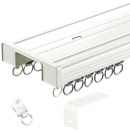 Vorhangschiene 2 Läufig Deckenmontage Verbunden Gardinenschiene Aus Aluminium Gardinenstange Für Zimmer Trennwand Etagenbett 120/250/350/480/500cm(Farbe:White,Size:360cm)