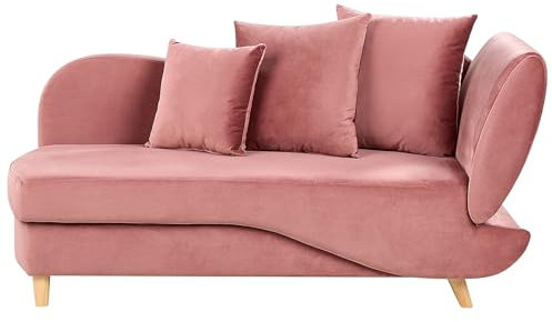 Chaiselongue Samt rosa rechtsseitig mit Stauraum Kissen modern Meri II