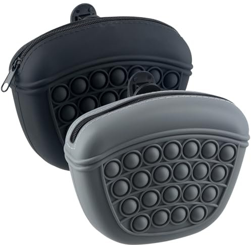 Wisebom Silicone Dog Treat Pouch 2 Pieces, Portable Dog Training Bag Pouch with Clip, Small Dog Snack Bag Puppy Reward Training Pouch for Outdoor Use (Black, Grey)