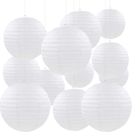 CC wonderland zone 12 Stück Papier Lampions Weiße,Weiss Runde Papierlaterne Papier Laterne für Lampenschirm Deko,Hochzeitsdekorationen, Geburtstagsfeier,Gartenparty Deko