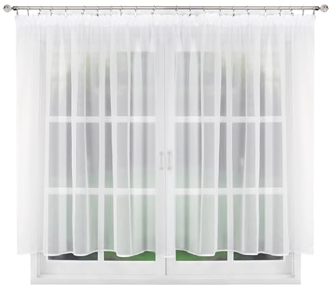 FLYINGCURTAINS - Scheiben-Gardinen mit Kräuselband - Gardinen für Wohnzimmer, Schlafzimmer, Küchengardinen Modern Fenster-Gardinen Weiß Transparent Kräuselband- 1 STK. Gardinen 400 x130cm