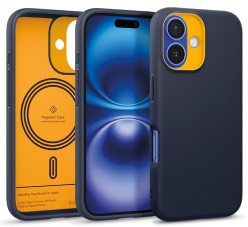 Caseology Nano Pop Mag for iPhone 16 Case [Soft & Dust Free Material] Magnetic Military Grade Drop Protection Side Grip Patterns Case Cover for iPhone 16 - Blueberry Navy