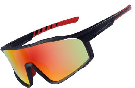 OKH Polarisierte Fahrrad Sonnenbrille für Männer und Frauen Outdoor Sport UV400 Fahren Angeln Mountainbike Brille (Schwarzer Rahmen Rot Film Linse)