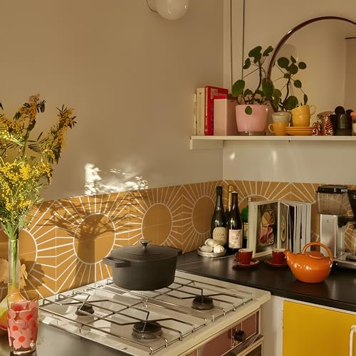Alwayspon Tile Sticker, Orange Self Adhesive Stick on Tiles Transfer Sticker for Bathroom Kitchen, Splashback, Peel and Stick Vinyl Floor Wall Tiles Sticker, 10PcsX20cm/8inch