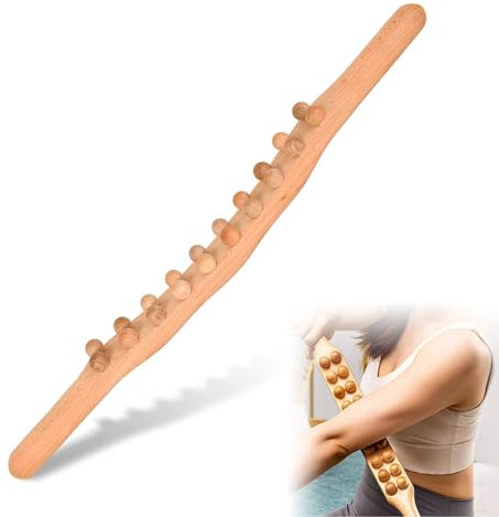 Gua Sha-Körpermassagegerät aus Holz, manuelle Massage mit 20 Perlen für Rücken, Bauch und Schultern - Verbessert die Durchblutung (58 cm)