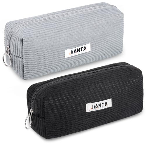 JIANTA Federmäppchen 2 Stück, Mäppchen Cord-Stoff, Federtasche Stiftetasche Stiftemappe Pencil Case Schulmäppchen für Schule, Büro, Grau+Schwarz