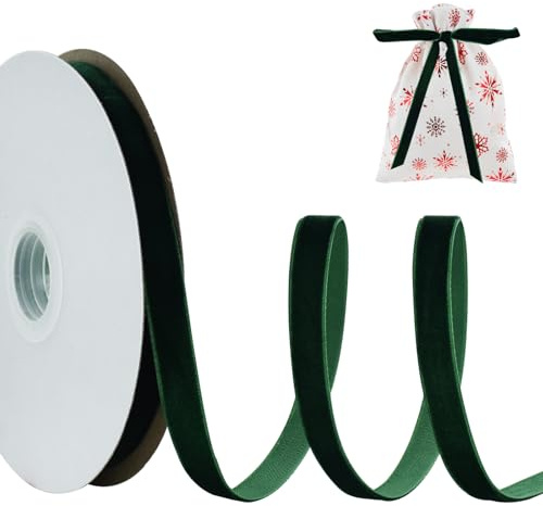 RIBBOOO Dunkelgrün Samtband 1cm x 10yds, Vintage Samtband für Weihnachten, Kranz Bögen Dekoration Handwerk Geschenkverpackung, Valentinstag Bouquet Verpackung