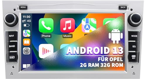 Radio de Coche para Opel Astra Corsa Zafira, Sistema Android 13 2G+32G con Navegación GPS CarPlay Android Auto Bluetooth MirrorLink, Pantalla táctil de 7 Pulgadas Radio FM Mando en el Volante, Plata