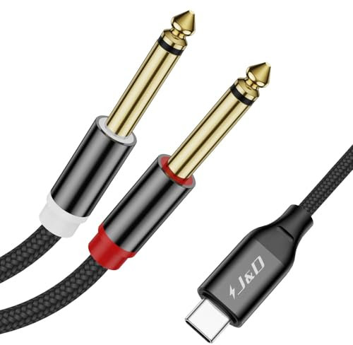 J&D USB C auf Dual 6,35 mm 1/4 Zoll Stereo Splitter Y-Kabel, USB Typ C auf Dual 6,35 mm 1/4 Zoll TS Audiokabel für iPhone 15/15 Plus/15 Pro/15 Pro Max, Tablet, Laptop, 3 m
