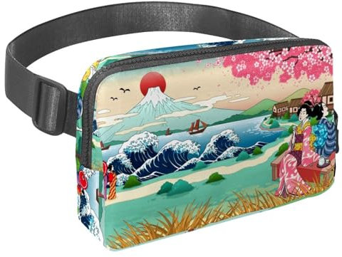Hüfttasche für Damen und Herren, Outdoor-Hüfttasche, schlank, Laufgürtel, Bauchtasche für Spaziergänge, Joggen, Wandern, Reisen, Workout – japanische Landschaft, multi, 1.5x9.0x5.9in/4x23x15cm,