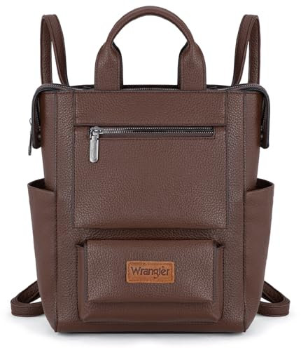 Montana West Wrangler Convertible Backpack Purse for Women Stylish Ladies Back Zip Anti Theft Backpack with Adjustable Strap, Patten Coffee, M, Daypack Backpacks
