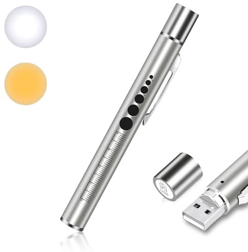 flintronic Linterna de Bolígrafo de Diagnóstico Médico, 1PCS Luz Médica con Escala de Medición, 2 Modos USB Linterna de Diagnóstico, para Enfermeros, Médicos, Cuidado Personal, Iluminación, (Plata)