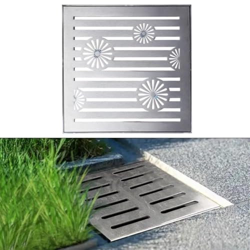 Griglia di scarico in acciaio inossidabile, copertura di drenaggio quadrata per esterni, scarico a pavimento con telaio, anti-intasamento, copertura in rete antiruggine per giardino, vialetto, patio,