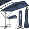 tillvex® Sombrilla de Jardín Rectangular Ø 330 cm con Manivela + Funda con Manivela | Sombrilla con soporte & Protección Viento | Parasol mercado impermeable + Protección UV (Azul - sin LED)