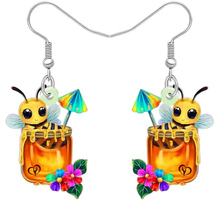 DOWAY Acrylic Cute Honeybee Bee Earrings Dangle Bug Insects Honey Bee Jewellery Spring Summer Garden Gifts for Women Gardener Grandma