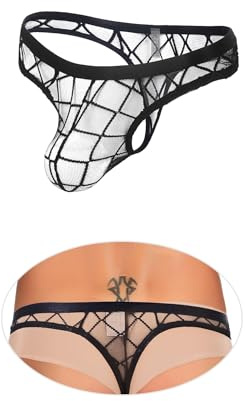 sunshinelady String Sexy Homme Érotique Hot Transparent Slip Grande Taille Jockstrap en Tulle Mini Stringue Ficelle Tanga TaIlle Basse sous-Vêtements Dentelle Sissy Lingerie Coquine Noir Tenu Libertin