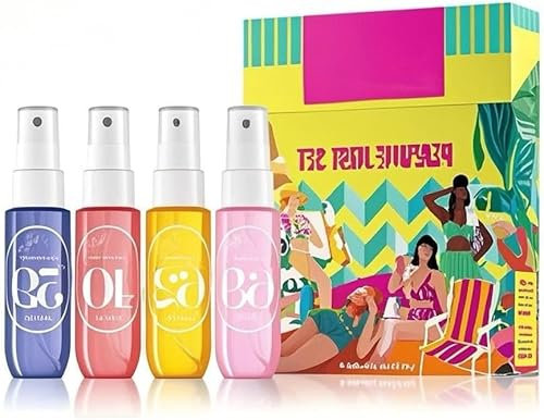 Lot de 4 brumes de parfum, spray pour le corps de 30 ml, spray pour le corps, longue durée pour femme, brume parfumée pour cheveux et corps, ensemble de vaporisateurs corporels Sun Collection