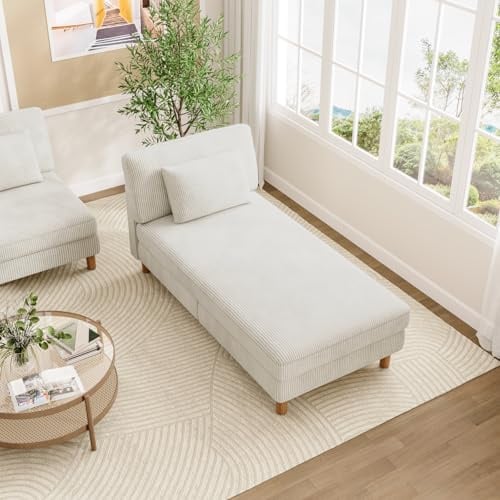 Vesgantti Corduroy Chaise Lounge Sofa,Tool-free Assembly,158L*81W*84cm | Upholstered Couch with wide Cushions, Perfect for Living Room, Bedroom, Office, Small Space, Beige