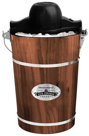 Elite Gourmet EIM949 6Qt Old Fashioned Walnut Wood Bucket Ice Cream Maker