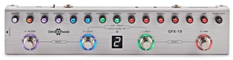 Guitar Multi Effects Pedal by Gear4music | 36 presets with DI out and Bluetooth, colour-coded LEDs for easy control, amp sims/modulation/delay/reverb