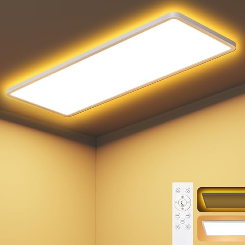SNADER LED Panel Deckenleuchte, 24W Deckenlampe Dimmbar mit Fernbedienung | Küchenlampe 58x20cm - LED Panel Leuchten Deckenlampe mit Backlight für Schlafzimmer Wohnzimmer Badezimmer Büro