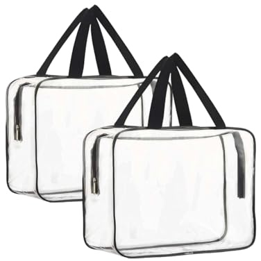 2 Packs Large Toy Storage Bags PVC Waterproof Organizers Toy Bags Reusable Clear PVC Board Game Storage with Zipper and Handle for Board Games, Building Blocks, Puzzles, Kids Books