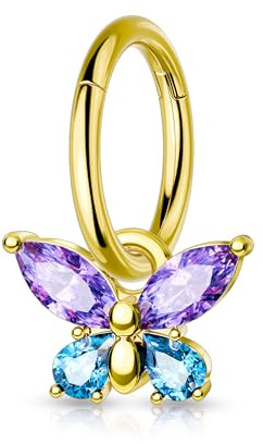 Agrewd Gold Bauchnabelpiercing Ring Schmetterling Hänge Piercing Bauchnabel 14G 316L Chirurgenstahl Nabelpiercing Farbiger CZ Navel Belly Piercing Ring für Frauen 8 10 mm