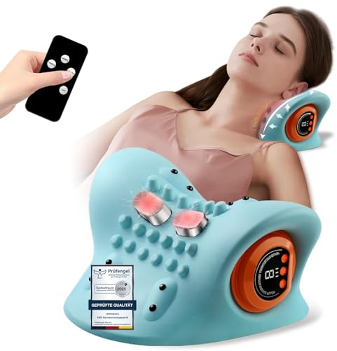 EMS Elektrische Nackenmassagegerät Kabellos, Massagegerät Nacken mit Wärme und vibration 3 Modi 6 Einstellbare Frequenzen Entspannungskissen Akupressur für den Nacken