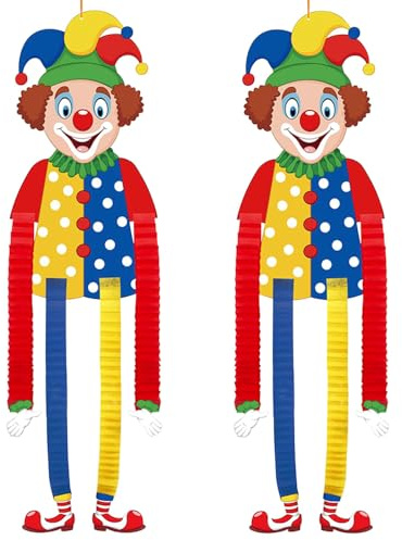 2 Stück Clown Deko Hängend, Clown Banner für Karneval Halloween Party, Bunt Clown Girlande Wanddekoration für Kindergeburtstag Zirkus Dekor Innnen und Außen