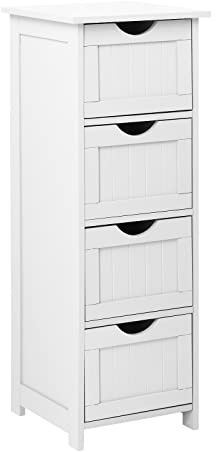 Bonnlo Bathroom Floor Storage Cabinet, Slim Bathroom Storage Unit with 4 Drawers, Wooden Bathroom Cabinet Freestanding, 30 x 30 x 82 cm, Modern Style, for Bathroom Living Room, White