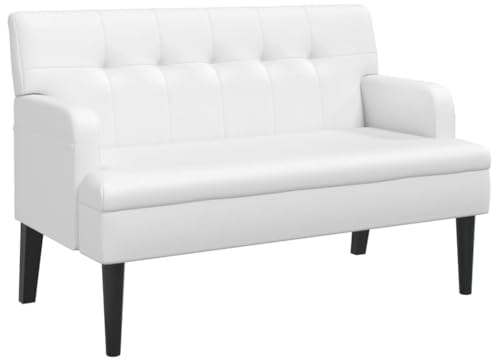 Bendmaxx Sitzbank mit Rückenlehne Weiß aus Kunstleder 112x65,5x75 cm, Polster mit Holzbeinen, stabile Sitzgelegenheit für Flur, Wohnzimmer, Schlafzimmer, Diele, Moderne Esszimmerbank