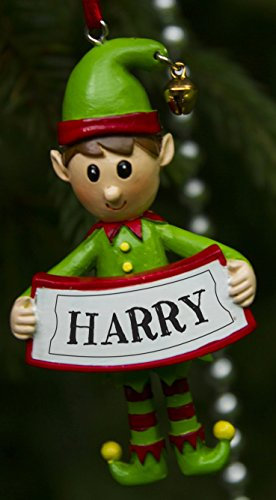 Boxer Gifts Harry Personalised Elf Christmas Tree Decoration | Xmas Bauble Ornament Gift | One for The Whole Family, Ceramic, Multi-Colour, 8 x 4.5 x 2 cm