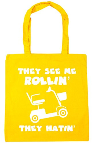 Hippowarehouse They see me rollin' they hatin' mobility scooter Tote Shopping Gym Beach Bag 42cm x38cm, 10 litres
