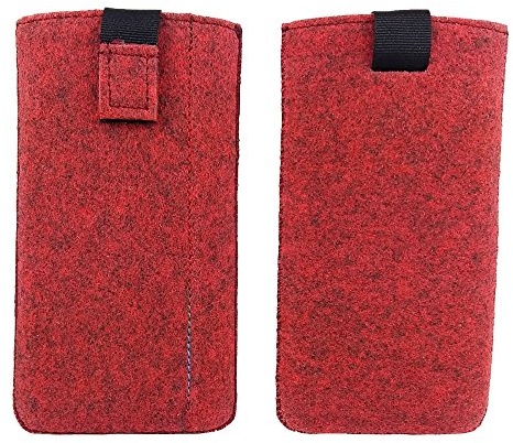 Universell handgemacht 5,5 Filztasche,Handytasche, Handyhülle, Tasche, Hülle Schutzülle aus Filz für iPhone 6 Plus, 7 Plus, 8 Plus, Sony,Samsung, Huawei, LG, Geräte mit max.16,5x8,3x1cm Melange rot