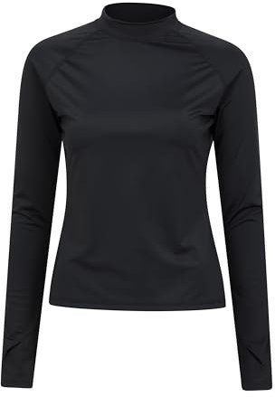 Mountain Warehouse Womens Long Sleeve Rash Vest - SPF50+ Sun Protection Ladies Rash Guard, Quick Drying Rash Top, Flat Seams, Stretchable - for Swimming, Jet Black Women's Size 18