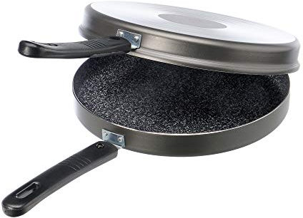 Alluflon Tradizione Italia Poêle Haute Double pour omelette, revêtement ardoise anti-adhésif et anti-rayures, Lavable au lave-vaisselle, Noir, 26 cm
