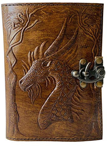 Geprägtes Leder-Tagebuch mit Drache Game of Thrones Tagebuch mit Verschlussschloss, Vintage, perfektes Notizbuch, blanko, unliniertes Papier, Skizzenbuch, 17,8 x 12,7 cm